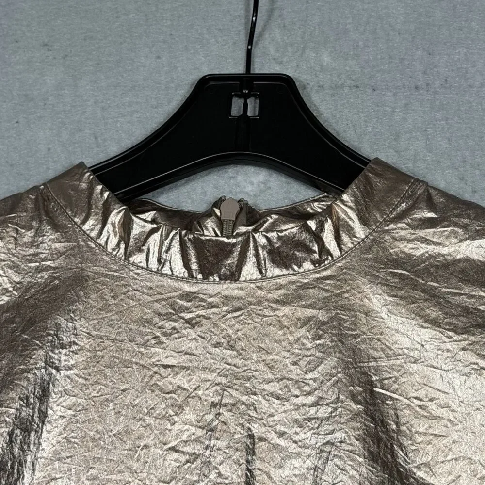 Farm Rio Puff Sleeve Blouse Women’s Size Medium Rose Gold Metallic Nylon